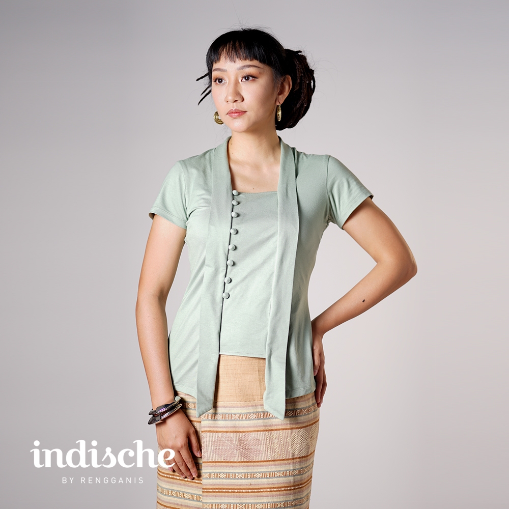 Atasan Kebaya Lengan Pendek | Kebaya Kutubaru Polos Kaos Stretch Indische by Rengganis