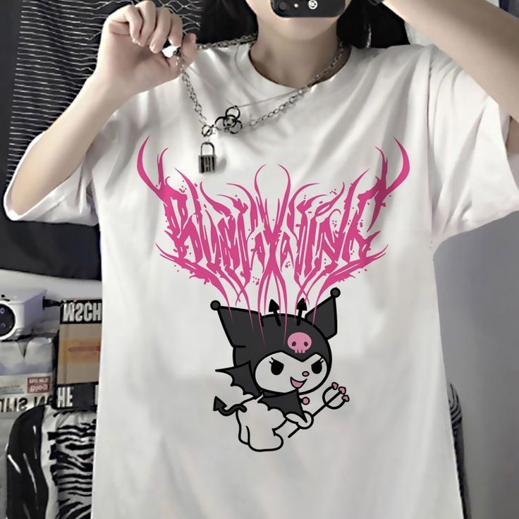 BC01. T-shirt Oversize Wanita Kartun Kuromi Putih baju Premium kaos korea | Kaos baju Wanita pria/13