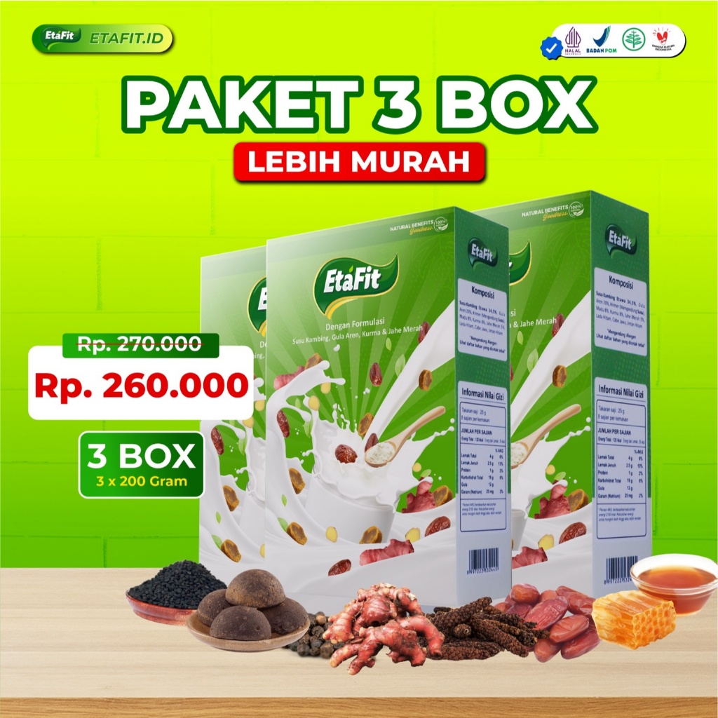 

ETAFIT 3 Box - Solusi Herbal Atasi Batuk Berdahak Menahun Sesak Nafas Asma Susu Kambing Etawa Bubuk
