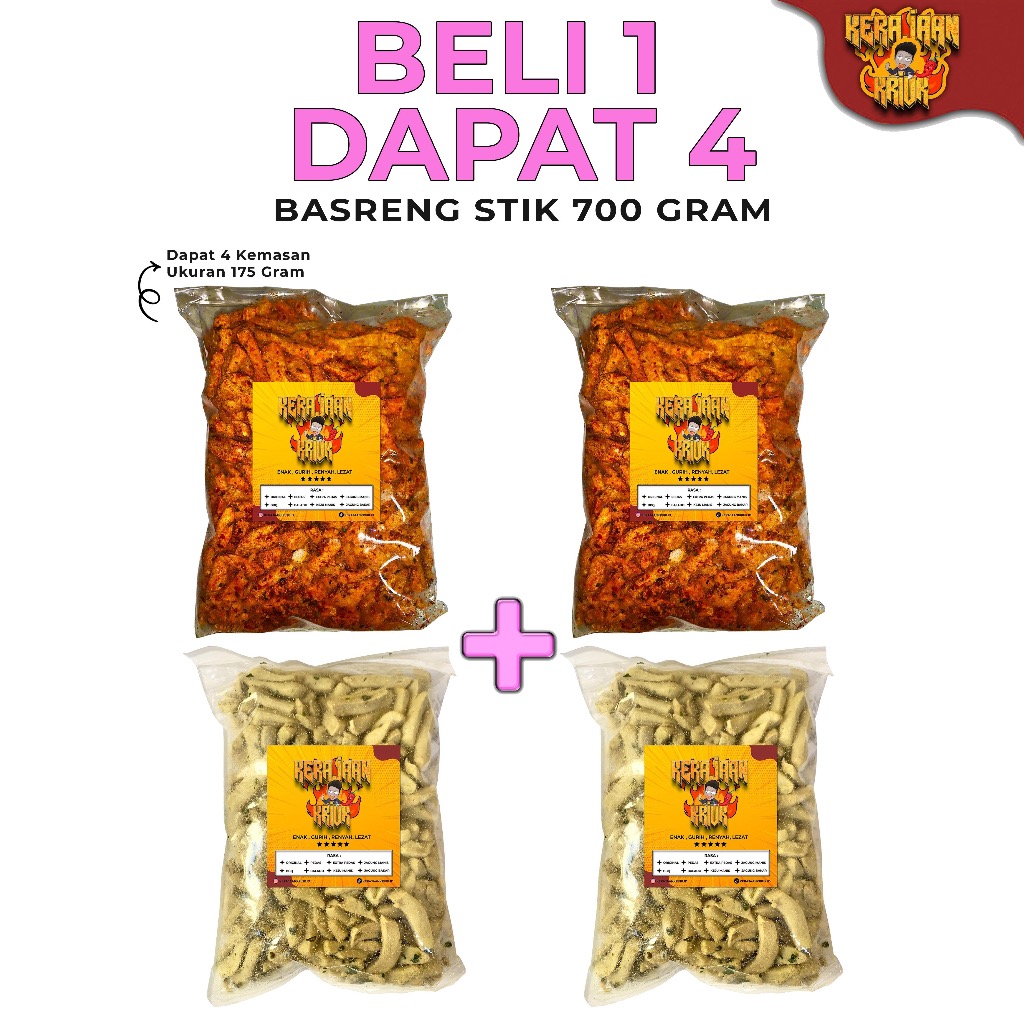 

Buy 1 Get 4 BASRENG 700 Gram Rasa Original 175gr Pedas 175gr Xtra Pedas 175gr Cemilan Renyah Bumbu Melimpah