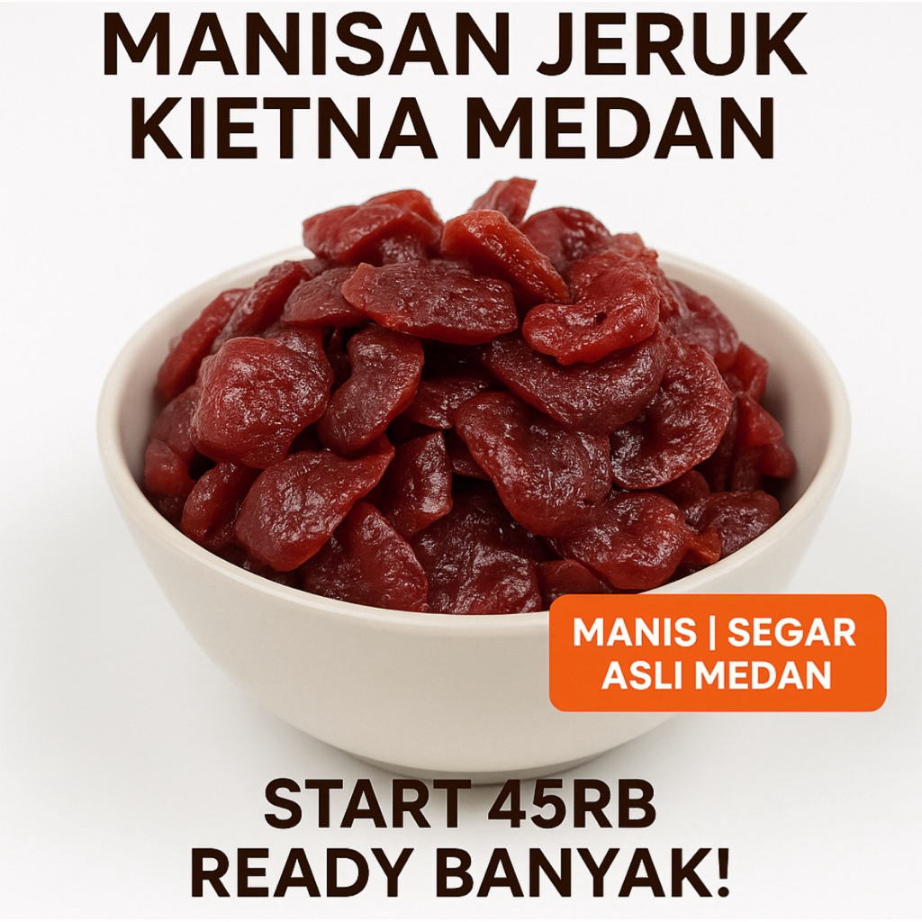 

Manisan Jeruk Kietna Medan Mulai 100GR – Asam Manis, Oleh-Oleh Khas Medan