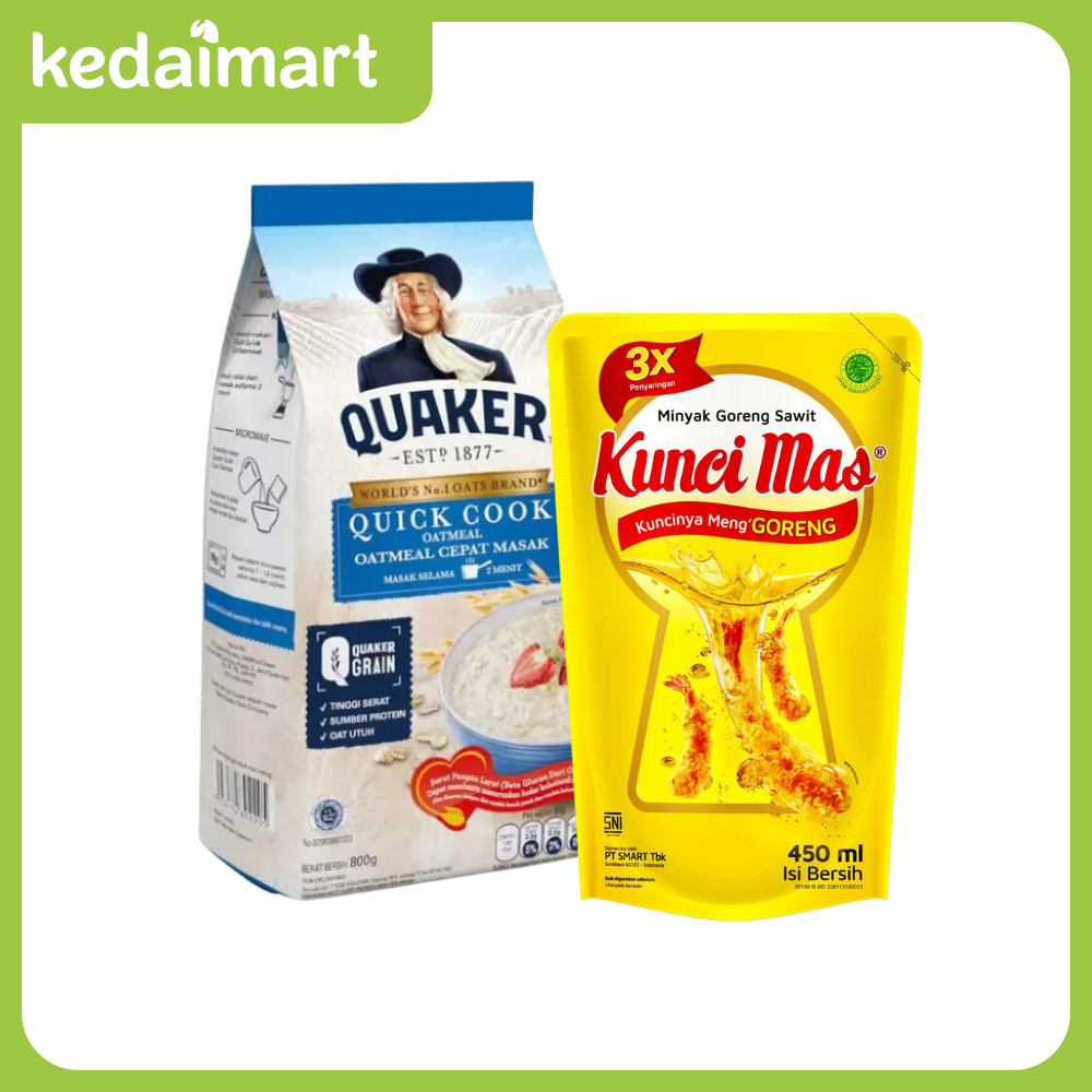 

(Bundle Hemat) Quaker Oat Quick Cook Pouch 800 Gram + Kunci Mas Minyak Goreng 450 ml