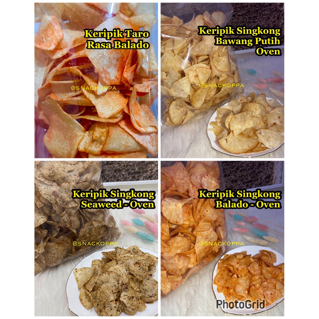 

Keripik singkong oven | keripik ubi oven garlic | seaweed | balado