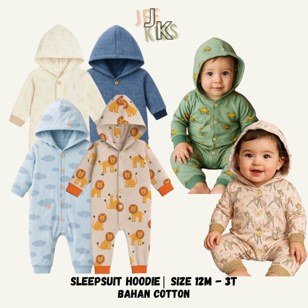 Romper Sleepsuit Jumper Panjang Hoodie Bayi Anak Laki Laki Perempuan 1 Tahun - 3 Tahun Hooded Sleeps