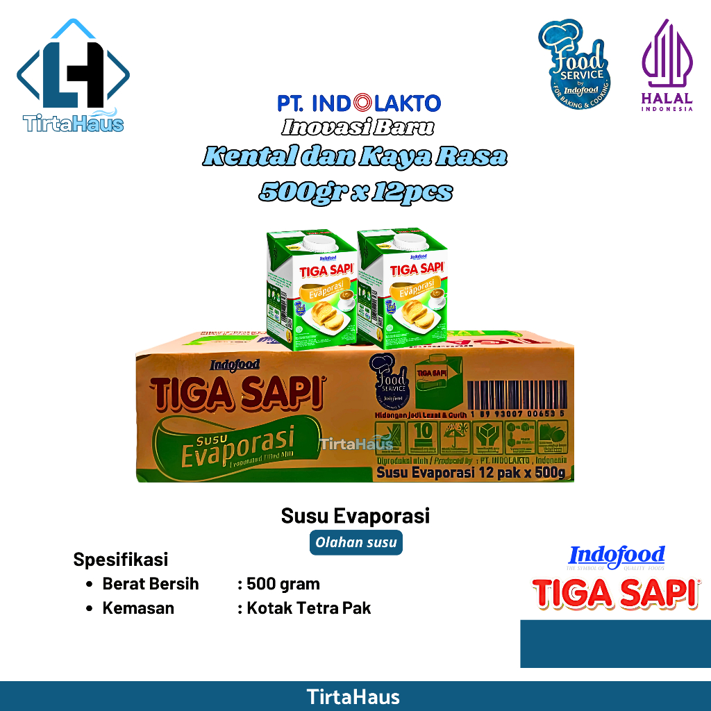 

Tiga Sapi Susu Evaporasi Creamy & Gurih Kemasan 500 gram x 12pcs