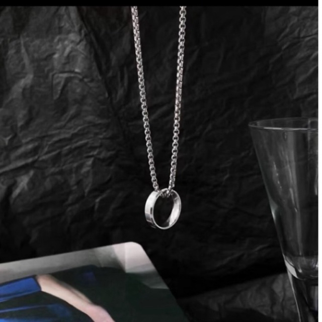 Kalung titanium Liontin Cincin Putih Polos Pria Wanita Anti Karat anti Luntur Silver