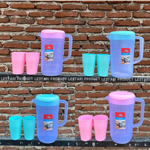 1 PCS TEKO PLASTIK ALEXISH 2,1 Liter FREE 2 GELAS PLASTIK| Tempat Penyimpanan Air Minum Plastik | Te