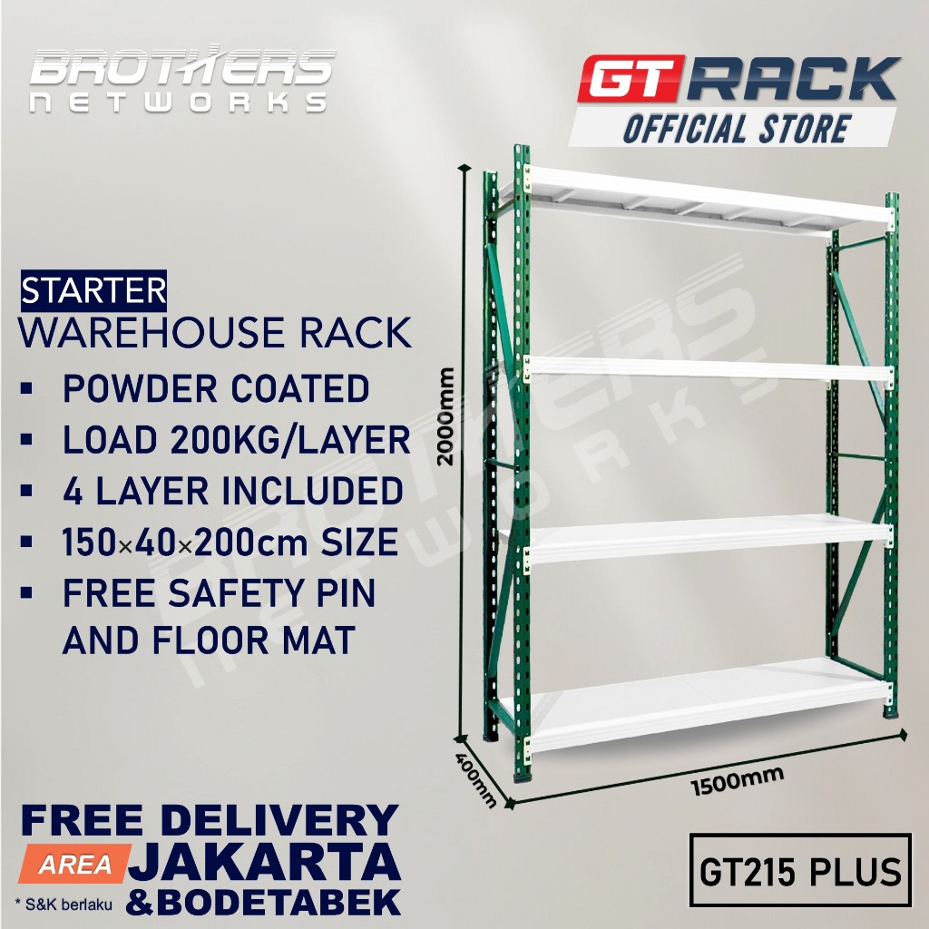 RAK GUDANG BESI GT-RACK GT215 PLUS - 4 SUSUN P 1.5M LEBAR 40CM - UTK ARSIP BUKU PERPUSTAKAAN TOKO MI