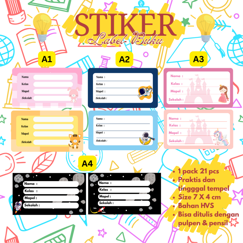 

( Isi 21 Pcs )Stiker Label Nama Custom Anak Stiker TAHAN AIR dan HVS