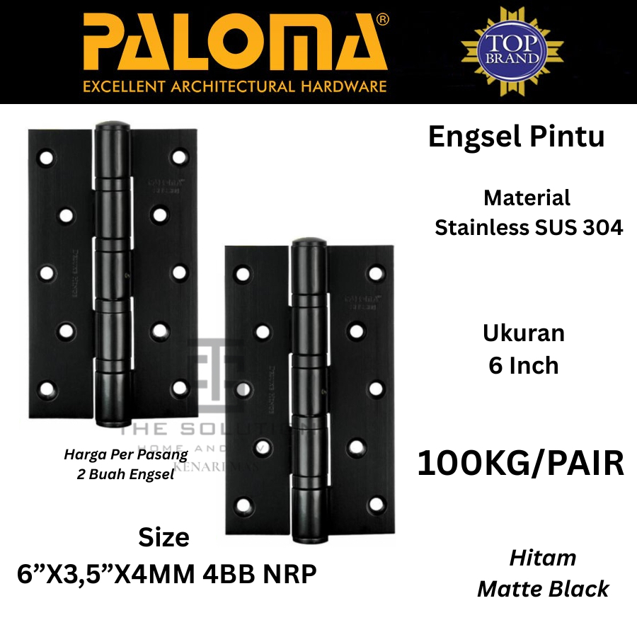 PALOMA BHP 235 Engsel Pintu Kupu Kupu Butt Hinge Door Stainless 6 Inch 6”X3,5”X4MM 4BB NRP Hitam Mat