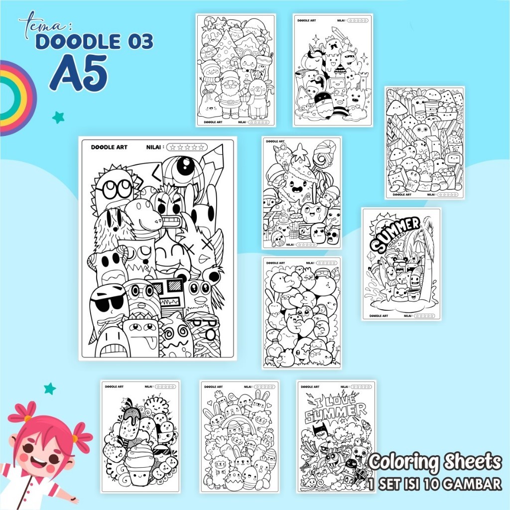 

Kertas Mewarnai A5 Anak Tema Doodle Art 03 Isi 10 Lembar - Coloring Sheet Satuan Tebal Gambar Tajam
