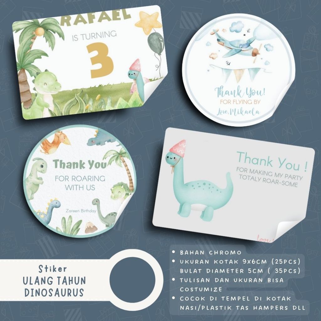 

Stiker ulang tahun tema dinosaurus stiker bento stiker hampers kotak makan ulang tahun