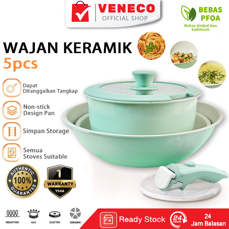 Panci pegangan dapat lepas pasang warna hijau Panci Set rumah tangga anti-lengket set panci lengkap 