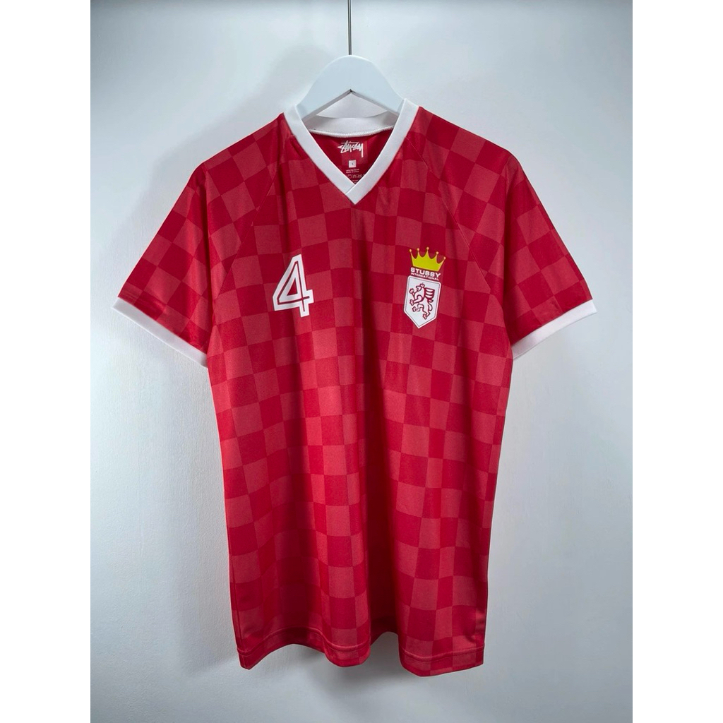 STUSSY JP Soccer Jersey Checkerboard V-Neck (Red) BNWOT