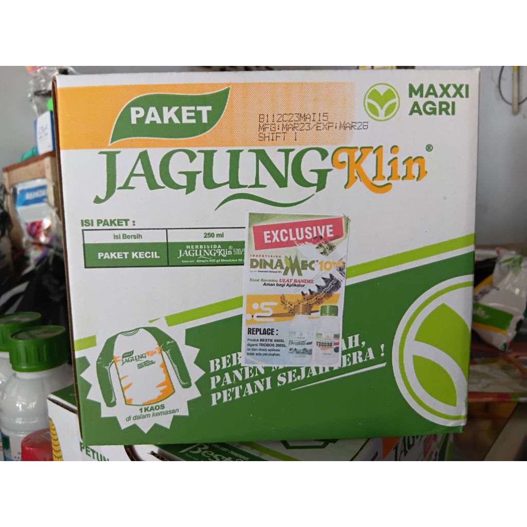 

Paket Jagung Klin 500/50 SC Herbisida @250 ml, Insektisida Dinamec @15 gr, dan Trobos 200 SL Perata-Perekat-Penembus @100 ml, Free 1 Kaos dari Maxxi Agri