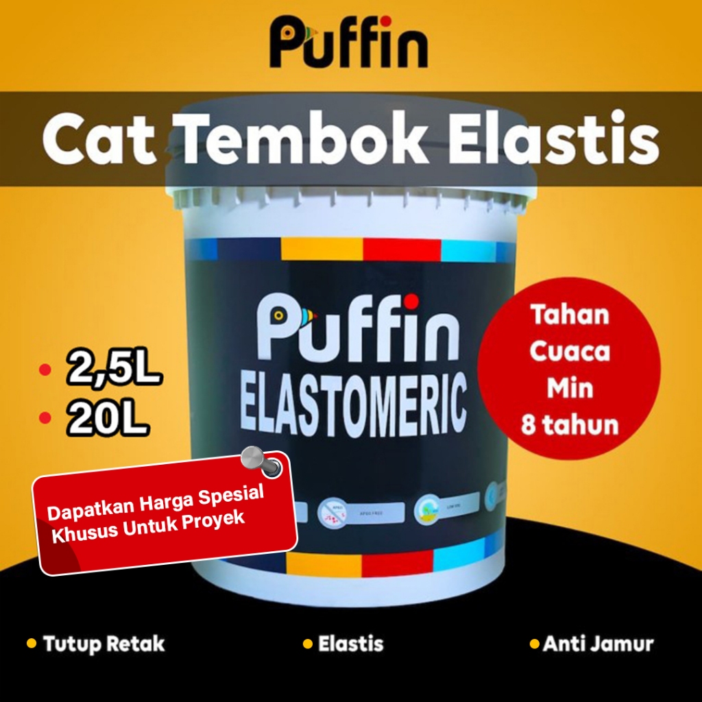 Puffin Paint Cat tembok elastomeric exterior 2.5L tahan cuaca min 8 tahun