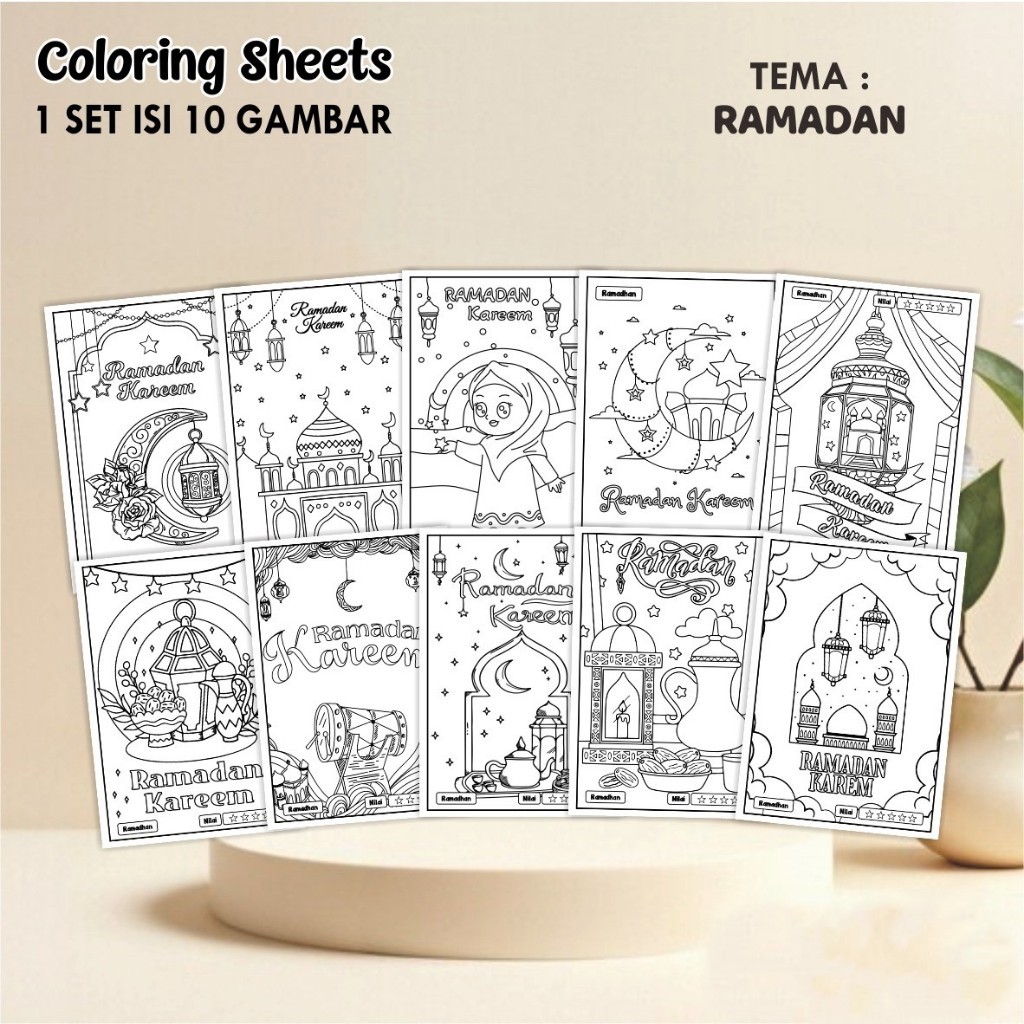 

Kertas Lembar Mewarnai Anak A4 - Coloring Sheet Satuan Tema RAMADHAN - PHBI PHBN Kertas Tebal