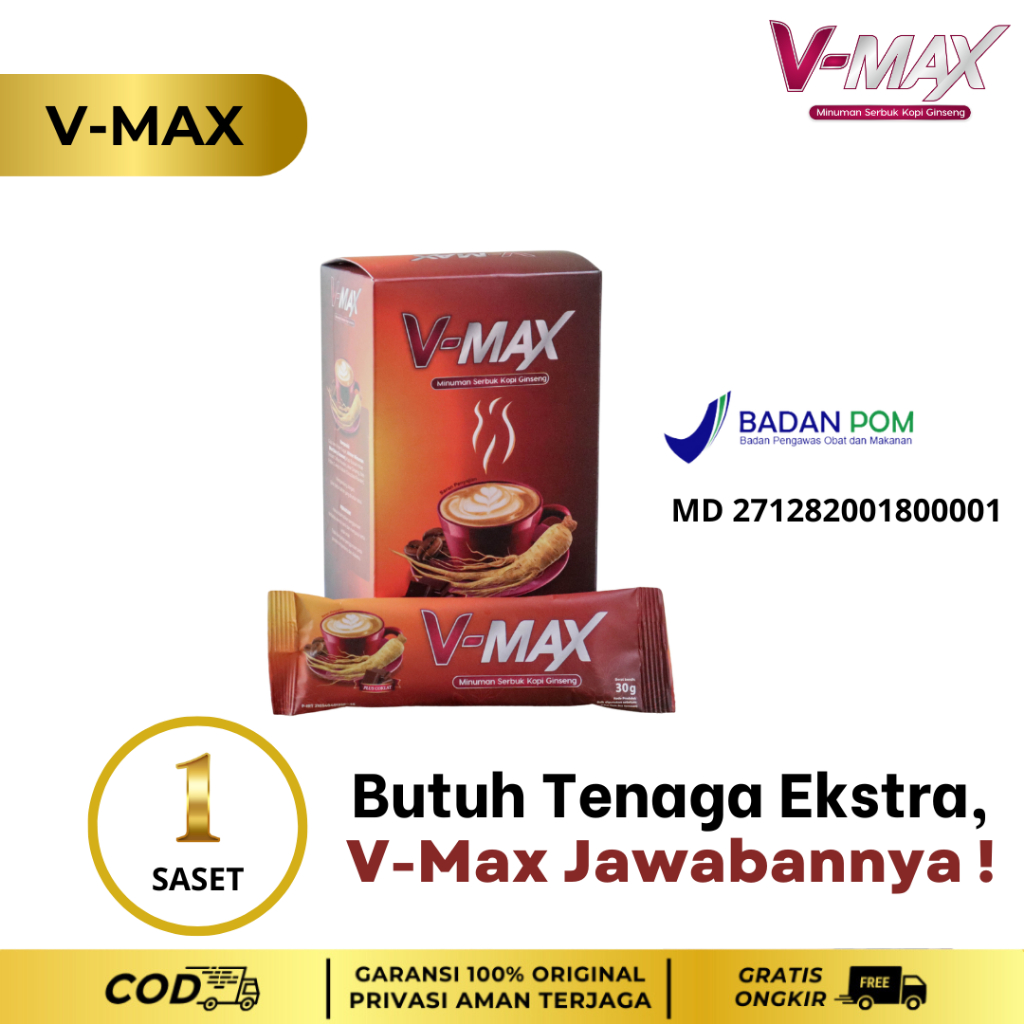 

V-MAX Minuman Bubuk Kopi Ginseng Rasa Coklat idaman wanita Tahan Lebih Lama Kemasan 1 sachet