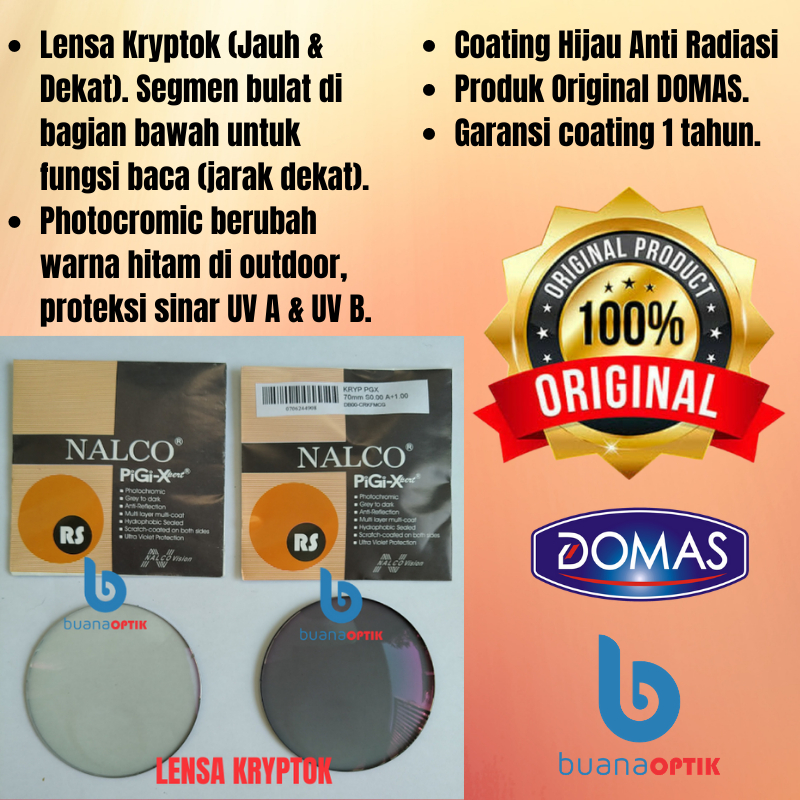 LENSA KACAMATA KRYPTOK PHOTOCROMIC GREY DOMAS ADA BULATAN SEGMEN DIBAWAH