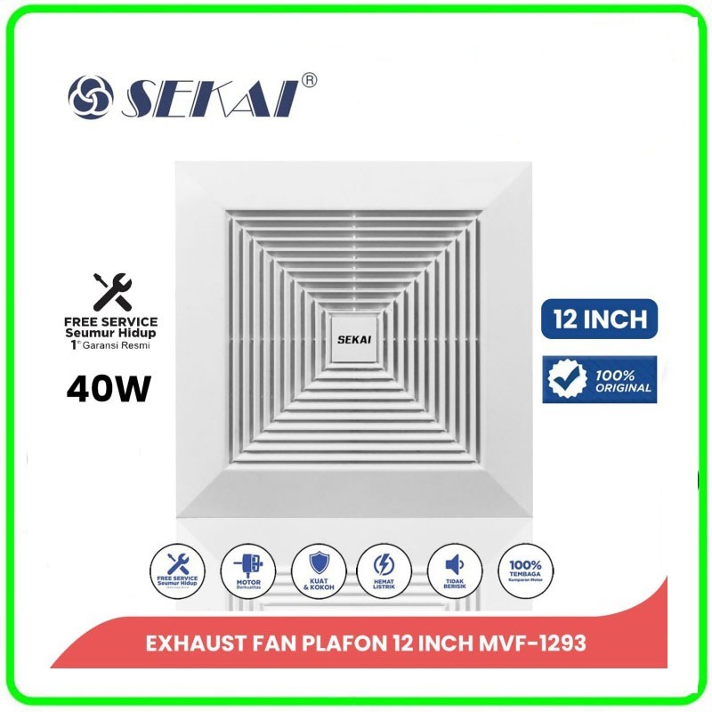 SEKAI Exhaust Fan MVF 1293 12 Inch Cerobong / Hexos Plafon Ceiling 12Inch