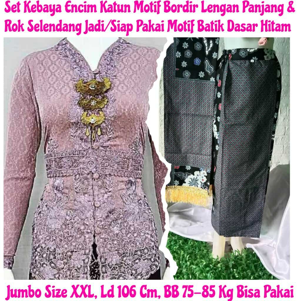 Kebaya Jadi Medan Limited Set Kebaya Encim Katun Motif Bordir Free Obi Lengan Panjang & Rok Kebaya J
