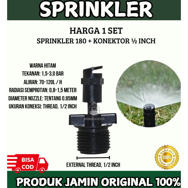 sprinkler pertanian micro 180° plus konektor 1/2 inch sprinkel irigasi tanaman splinker tanaman