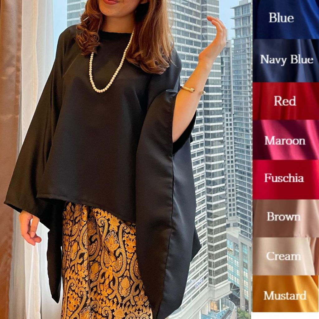 Atasan Kebaya Polos Jumbo Hitam/Kebaya Batwing Balotelli Aneka Pilihan Warna