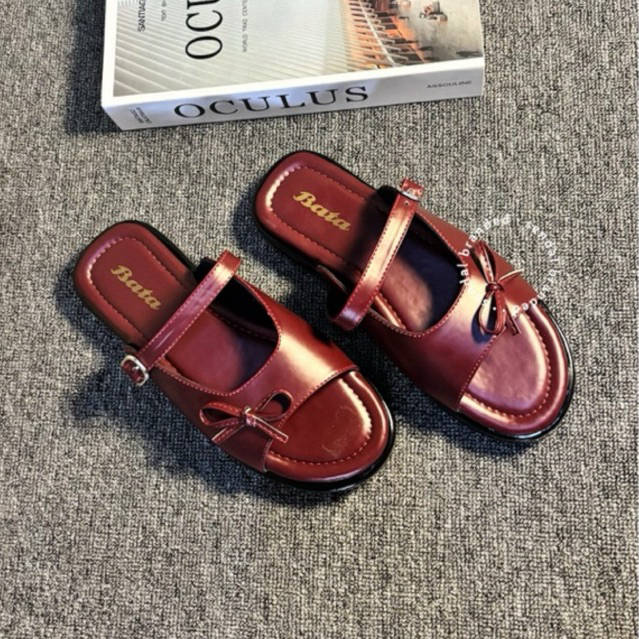 Best Deals Bata Sandal Wanita Hak Tinggi Sandal Slop Motif Pita Sandal Gesper