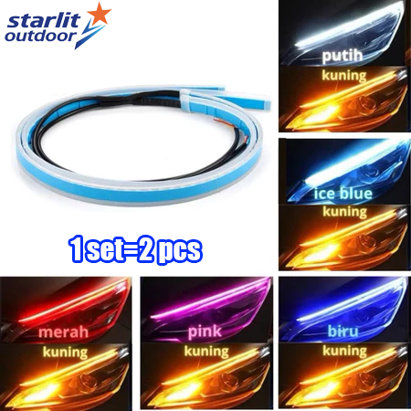 SEPASANG lampu Alis LED slim alis DRL fleksibel waterproof 12v 60cm 45cm 30cm 2 mode running motor m