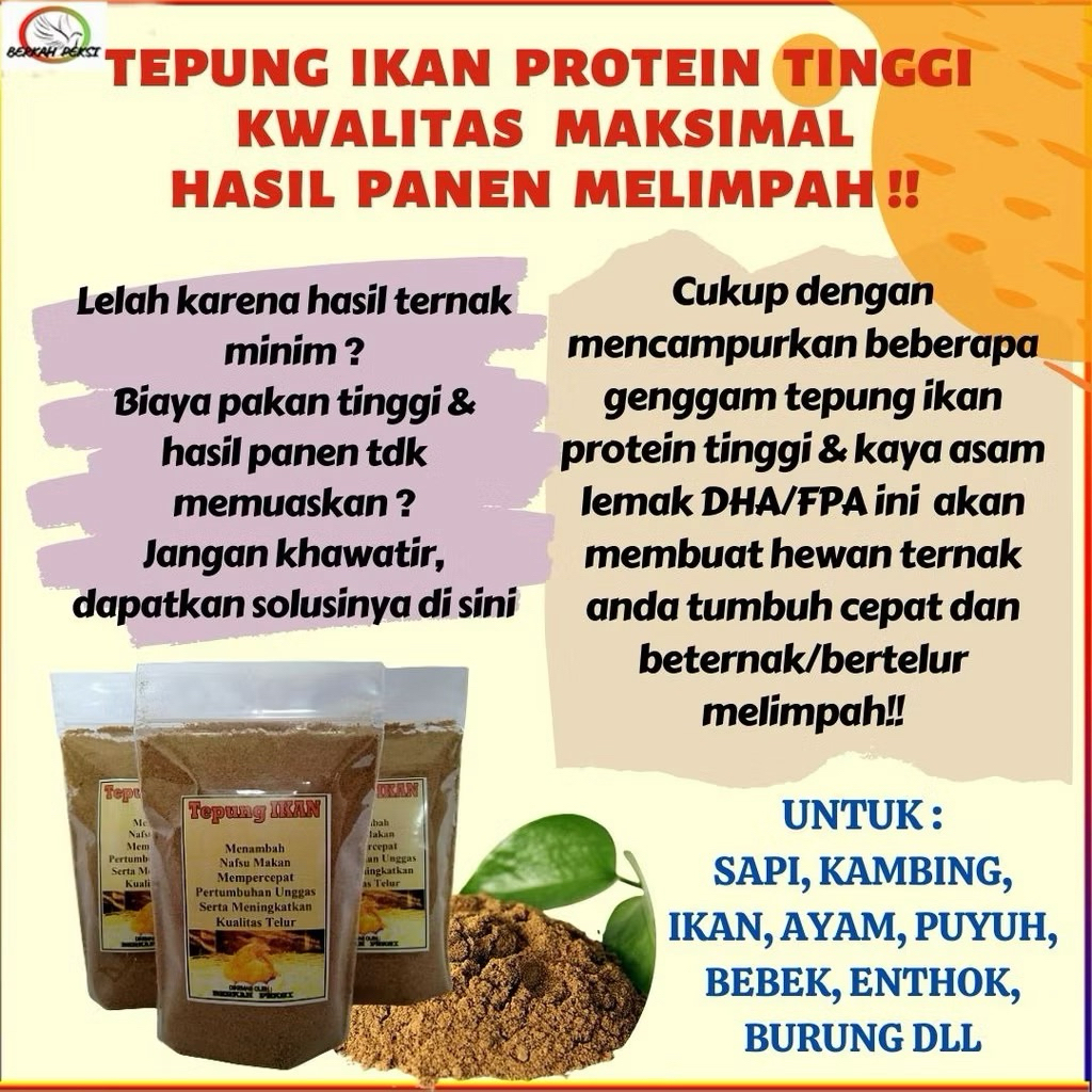 

Tepung ikan Steam protein 85 persen untuk hewan ternak bau nya abon ikan asli ingat ya untuk ternak bukan untuk manusia
