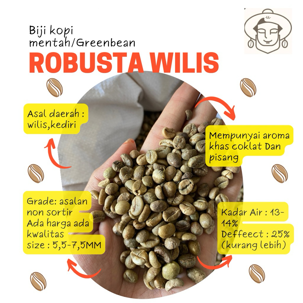 

1kg biji kopi mentah robusta wilis asalan non sortir