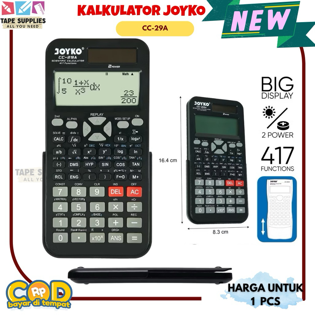 

Kalkulator Ilmiah Calculator Scientific MATEMATIKA JOYKO CC-29A – 417 Fungsi, Dual Power, Statistik, Integral, Matrix