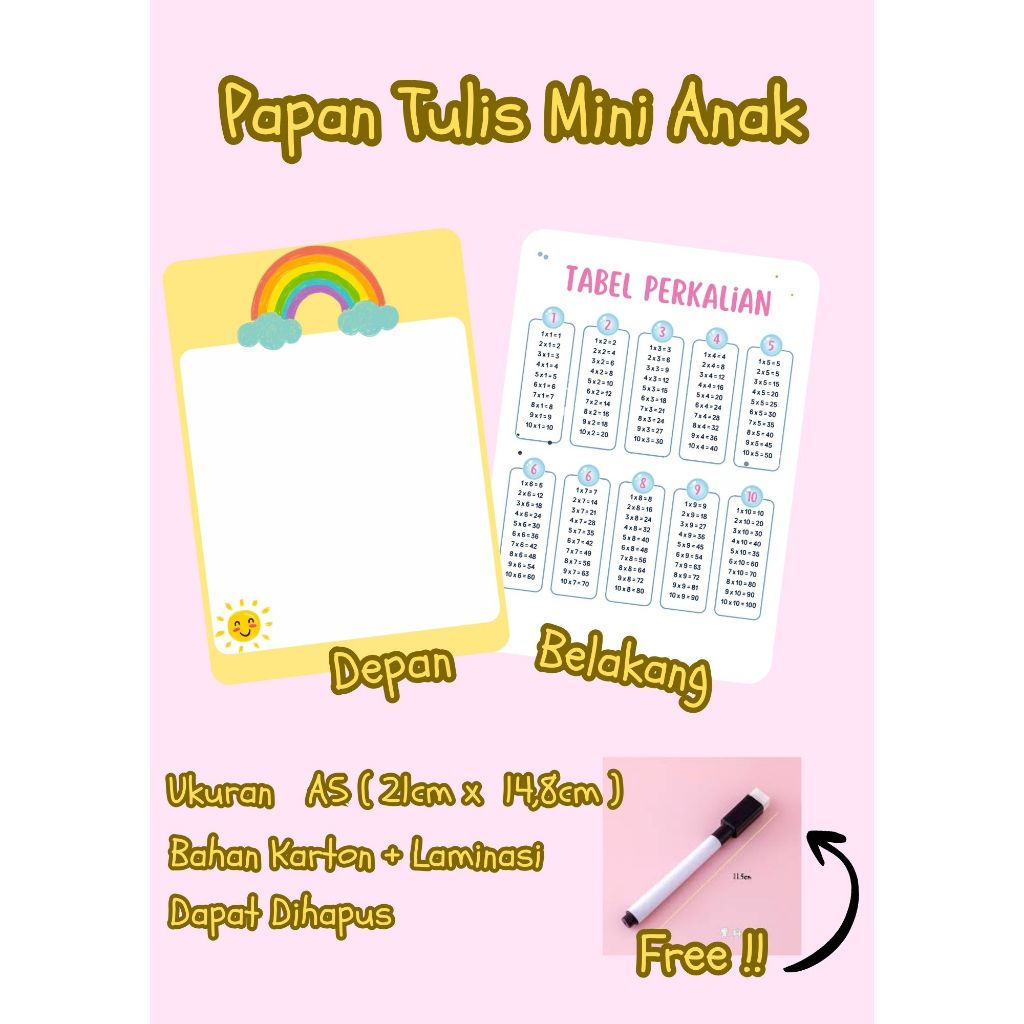 

LILIANASTORE.ID Papan Tulis Mini Anak Free Spidol Wipe and Clean