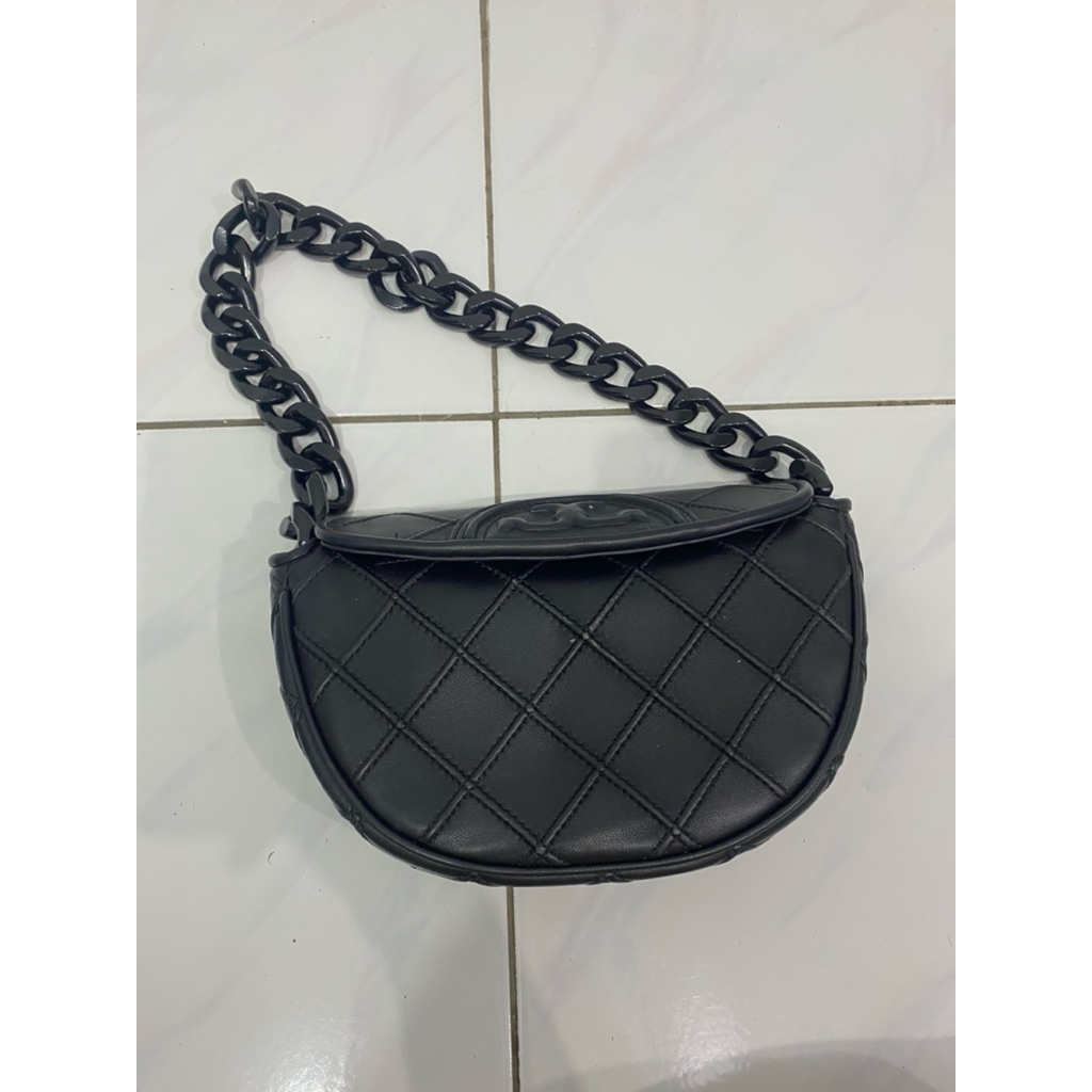 Tory burch mini fleming soft crescent bag black