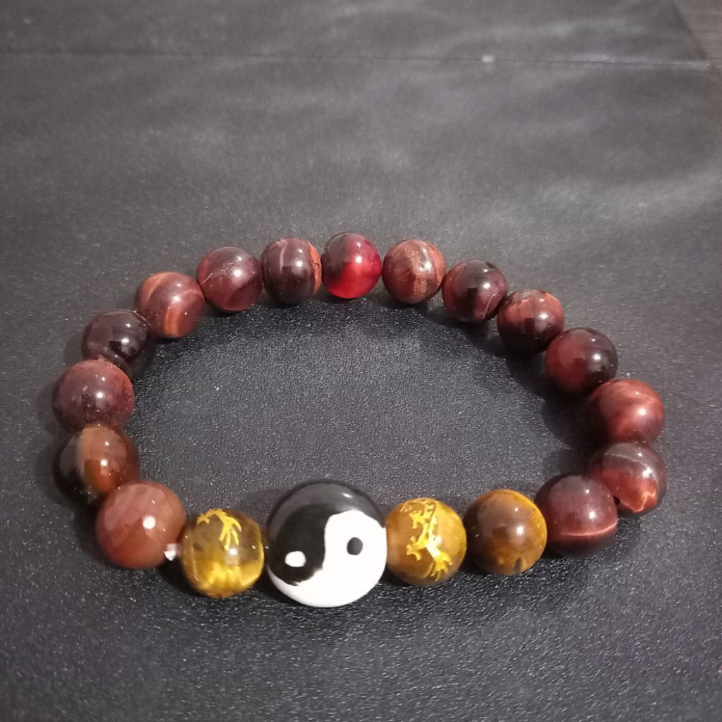 Gelang premium Yinyang red tiger eye dan yellow tiger eye uk 10 mm