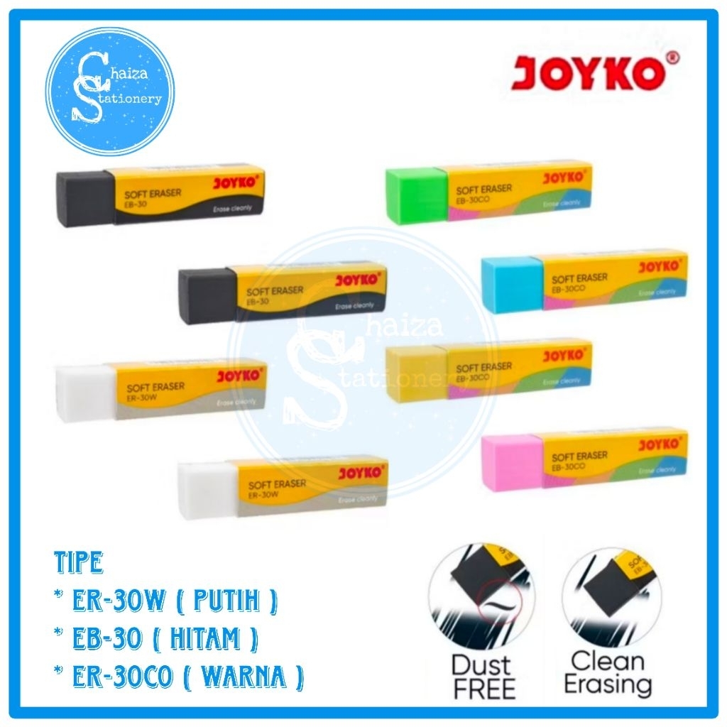 

Eraser | Penghapus JOYKO ER-30 Putih | Hitam | Warna ( 3 Pcs)