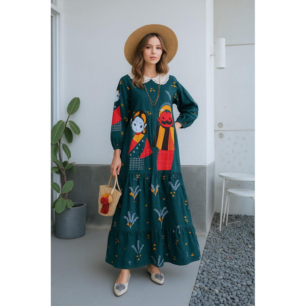 Masayu Batik - Gamis Batik Wanita Karakter Ondel-ondel Jakarta