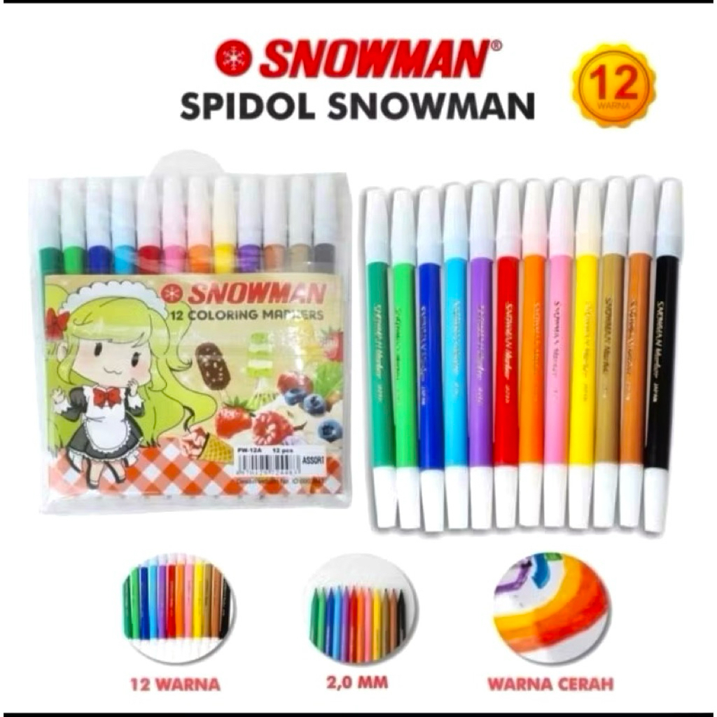 

Snowman Spidol Kecil PW-12A 1pack isi (12 Warna) | Spidol kecil | Spidol Warna