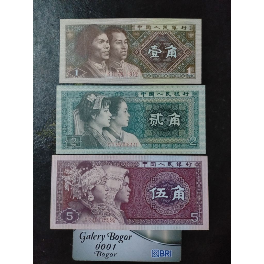 China 3 lembar uang 1 Jiao 2 Jiao 5 jiao cina