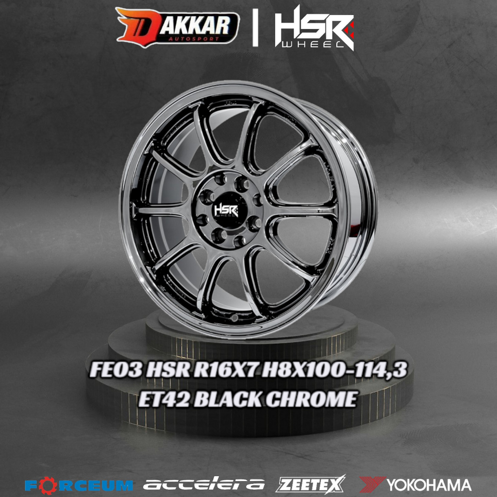 velg mobil racing hsr ring 16 pcd 4x100-114,3 | velg mobil hsr black chrome r16