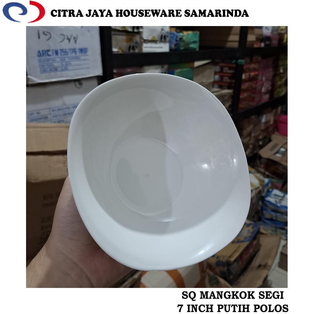 Mangkok Segi Keramik 7 Inch Putih Polos SQ (PER 1 Pcs / 3 Pcs / 6 Pcs)