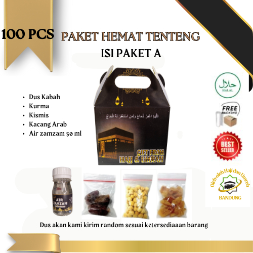 

Oleh Oleh Haji/Umroh 100 pcs Paket A Dus teng teng, Botol+Air zam zam, Kurma, Kacang Arab, Kismis
