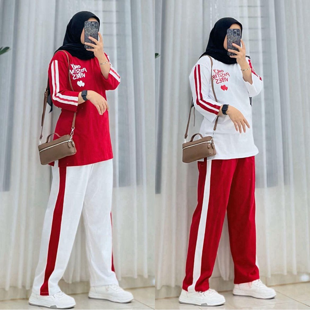 Set Kaos Kemerdekaan Wanita Combatt // Setelan training Olahraga Merah putih Trendy