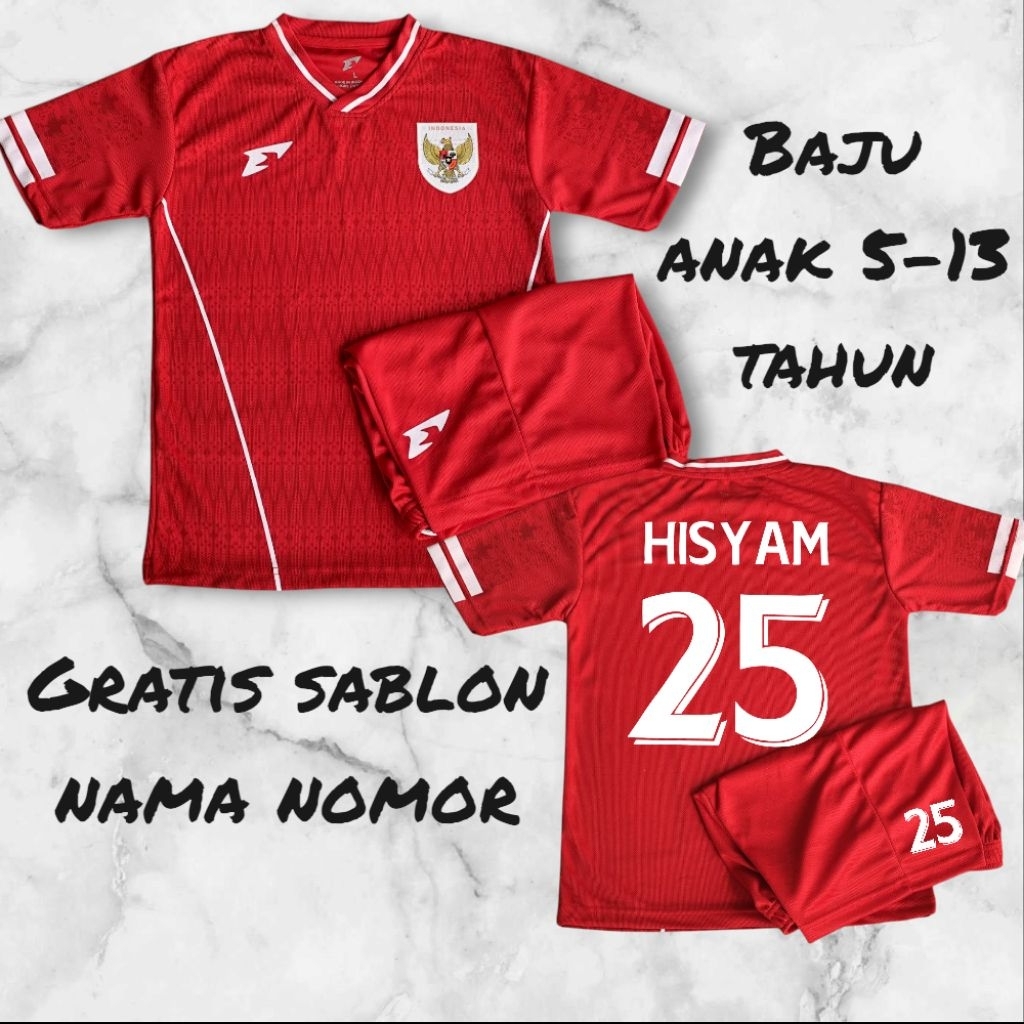 Free pasang nama nomor jersey timnas anak baju bola anak 5-13 tahun kaos olahraga sepakbola anak lak