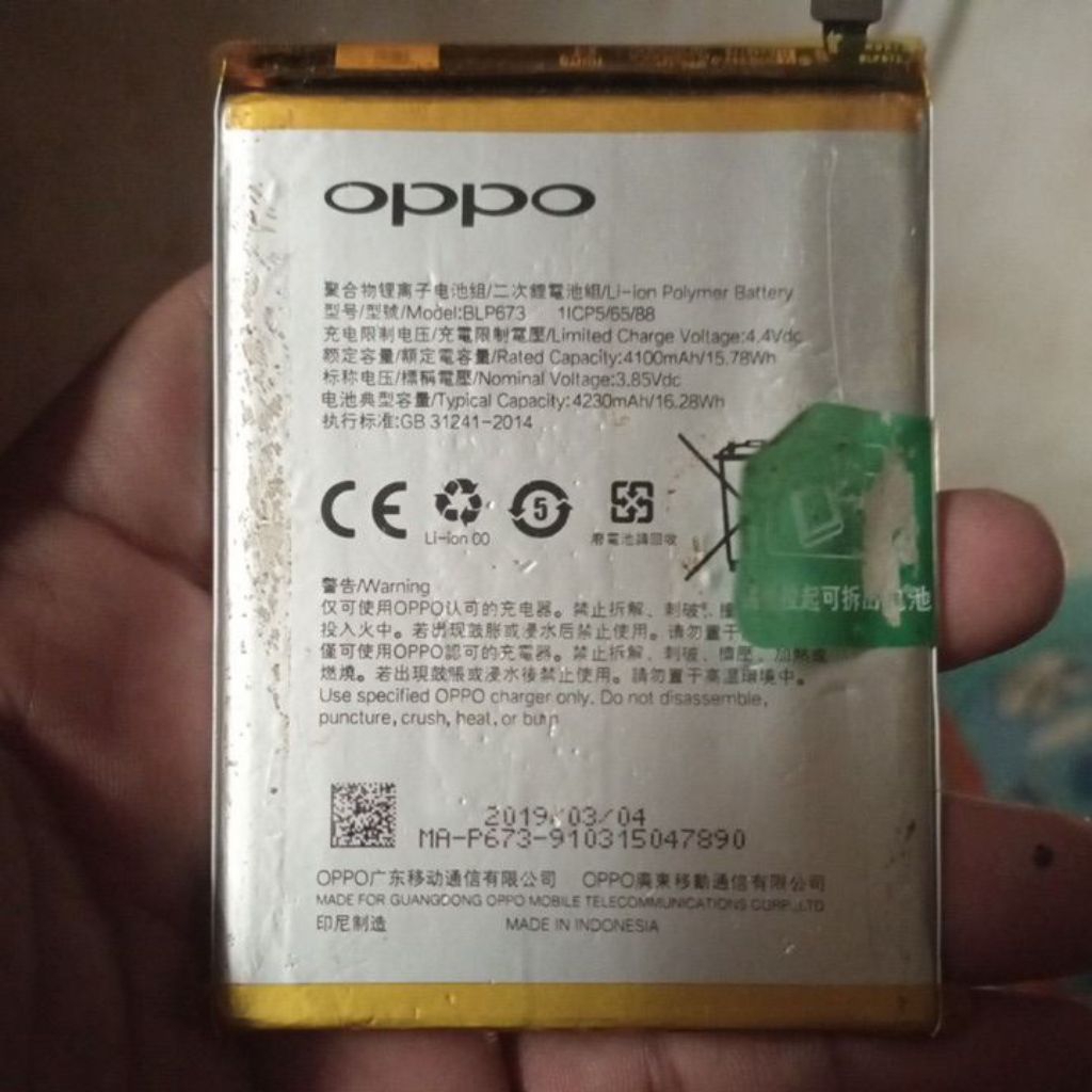 (SOLD OUT)battery baterai blp673 blp 673 second bekas ori copotan untuk Oppo A3S, A5, A7, A5S, A12, 