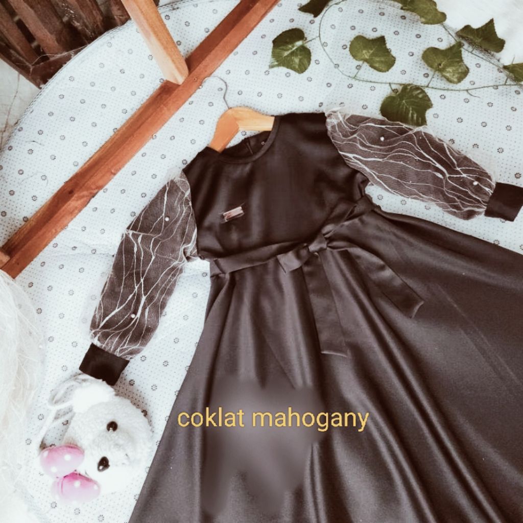 lengan brokat gamis mahogany anak perempuan mewah set dress set hijab