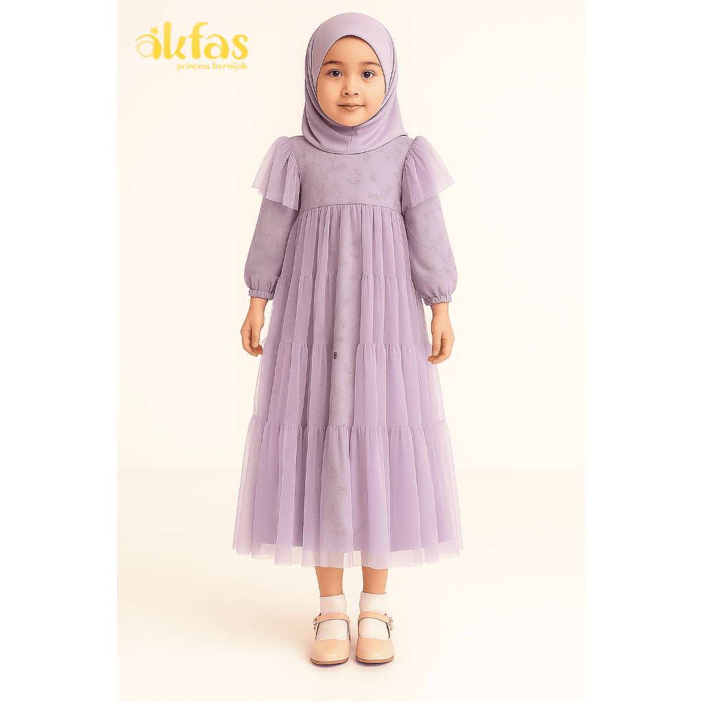 AKFAS - Gamis Anak  Brokat Tile Dan Furing Katun – Dress Anak Syar’i Akfas Princess