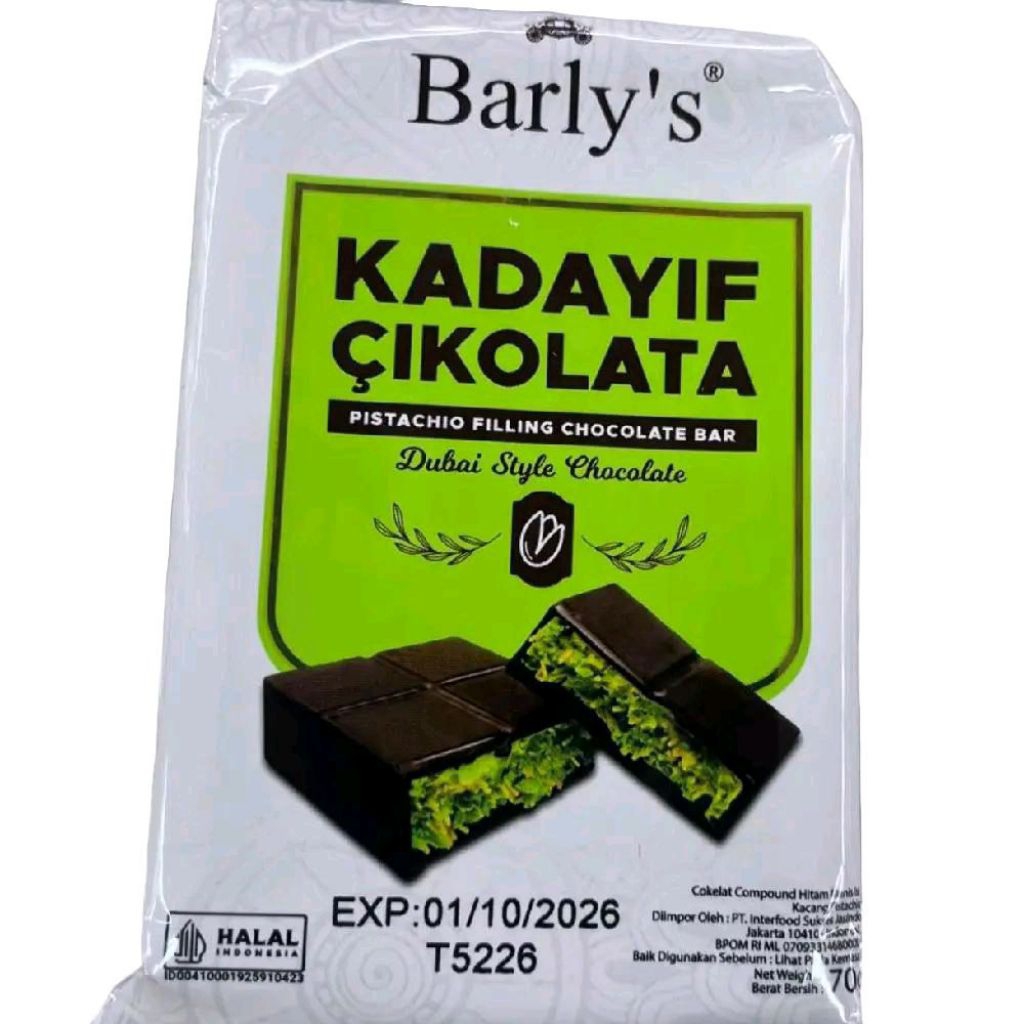 

Cokelat Dubai pistachio filling cokelat bar kadayif cokelat -+70 gram