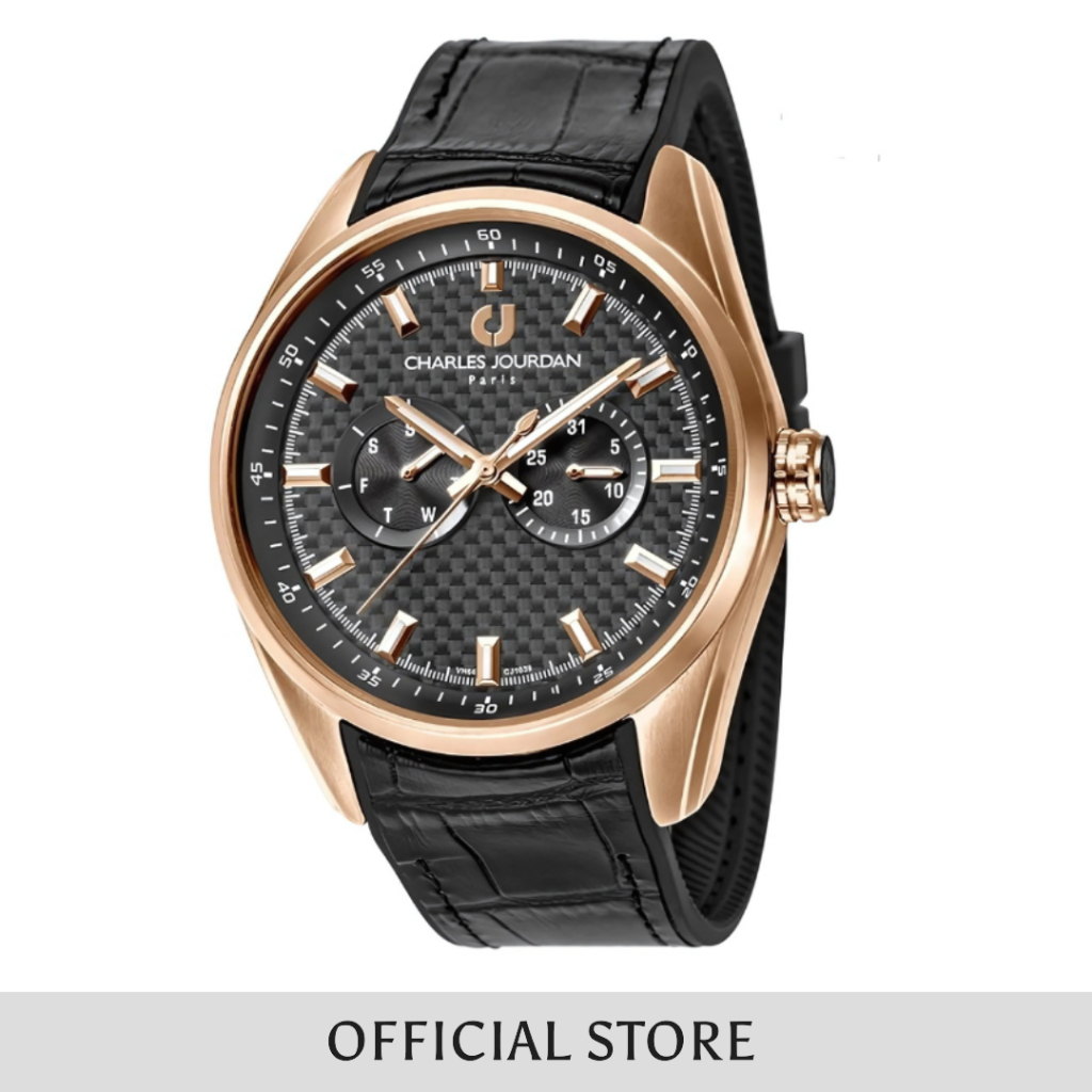 Jam Tangan Pria Charles Jourdan Black Dial Men Leather Strap Analog CJ1039-1532M Original