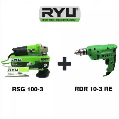 [RYU] PAKET MESIN BOR 10MM +GERINDA TANGAN RYU Batu Besi Kayu